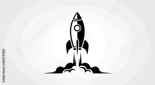 A stylish vector icon depicting a space rocket launch on a light background