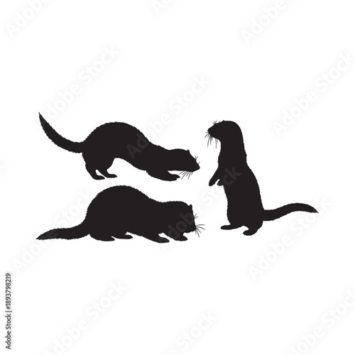 Three ferret silhouette vector flat illustration design