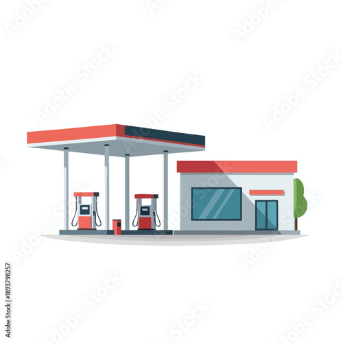 Gas Station with Fuel Pumps and Building