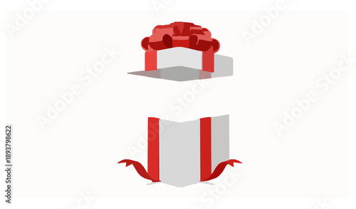 Open 3D Gift Box with Red Ribbon and Surprise Sign Vector Illustration
