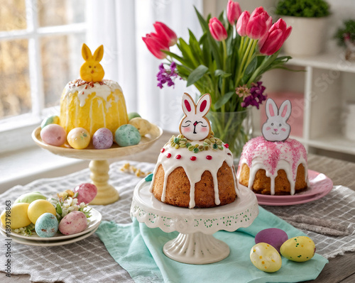 easter still life with eggs and tulips