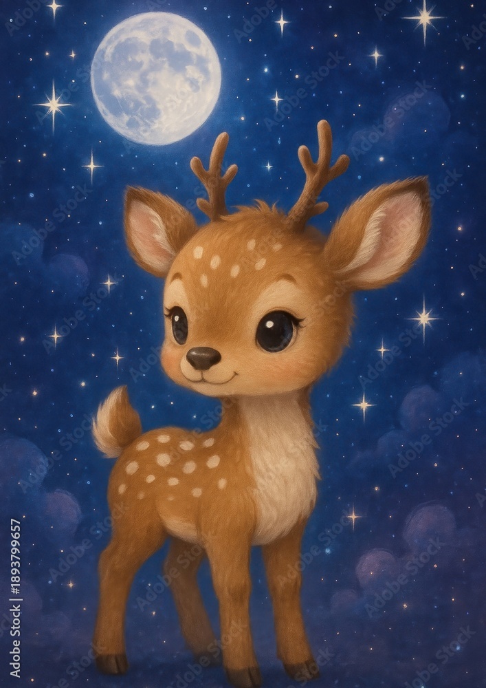 Fototapeta premium Cute deer under starry sky