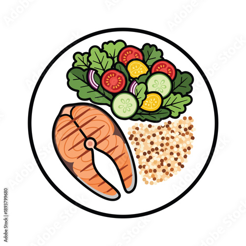 Healthy Meal with Grilled Fish and Vegetables