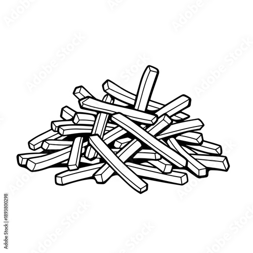 French fries illustration in a hand-drawn style showcasing a delicious pile