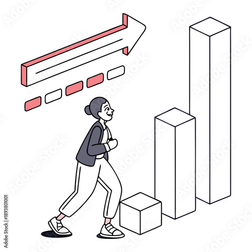 Woman climbing bar graph