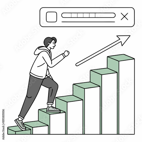 Person climbing steps towards progress