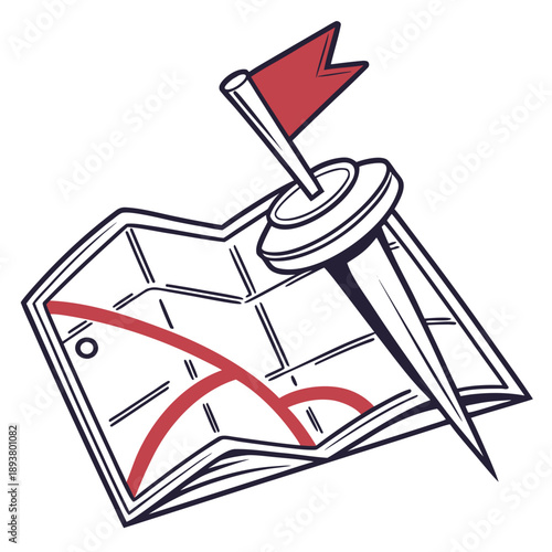 Map with pin and flag