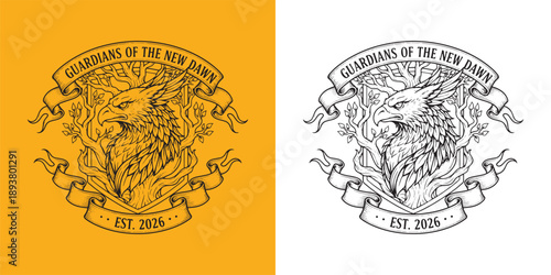 Guardians of the New Dawn Eagle Griffin Crest with Tree Roots