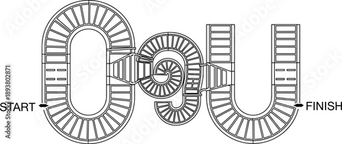 Maze path from START to FINISH, puzzle layout with stairs and curves, journey concept design, flat vector illustration