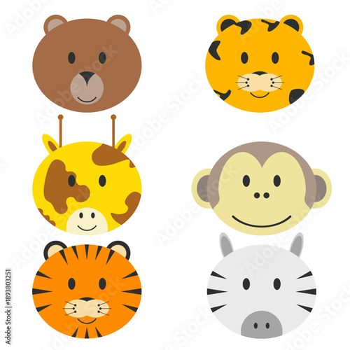 set of face cartoon animals