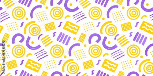 Geometric pattern with colorful circles arcs and wavy lines