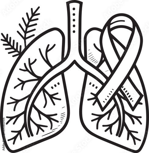 Lung cancer awareness concept with ribbon symbolizing support and healthy respiratory system