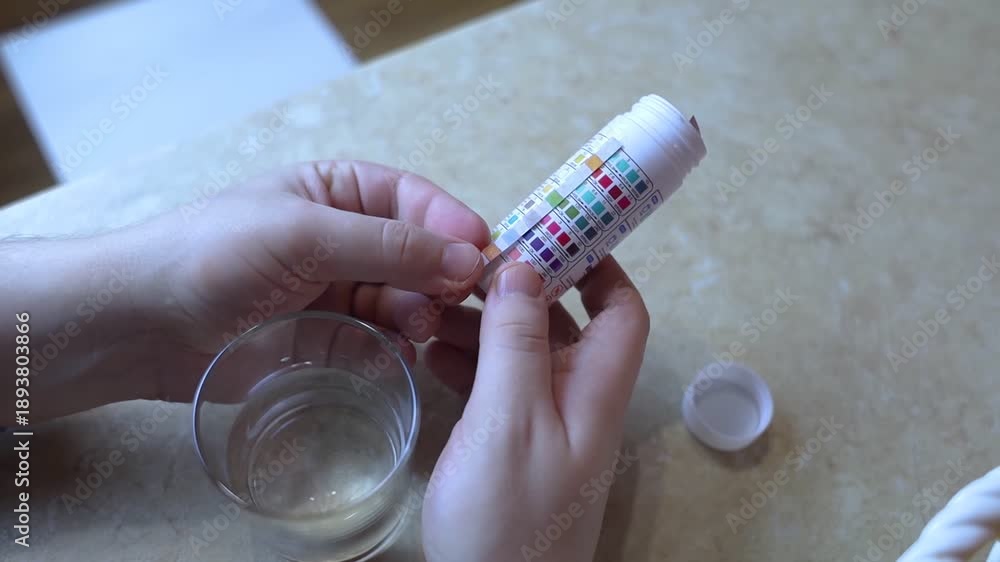 custom made wallpaper toronto digitalA man in the kitchen tests tap water quality with a test strip. Home testing for drinking water safety, pH, chlorine, and chemical contaminants.