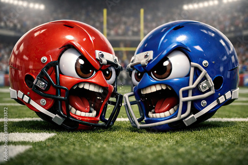 Two Flighting American Football Helmet Characters. SuperBowl Concept Image