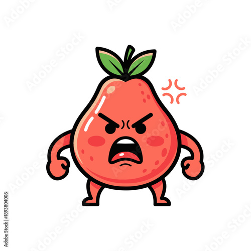A cartoon pear character expressing anger with an aggressive stance and furrowed brow