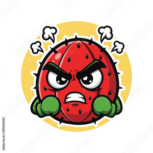 Angry cartoon watermelon character with furrowed brow and frowning face surrounded by thought bubbles