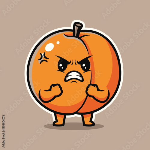 An angry cartoon orange character with a frowning face and clenched fists standing alone on a plain background viewed from the front
