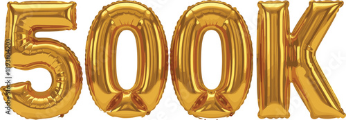Golden foil balloon number 500k celebration vectorGolden foil balloon number 500k celebration vector