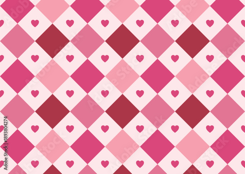 斜め格子と散りばめたハートの背景 ベクターバレンタインポップパターン