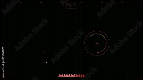 Hud military animation for sci fi war video showing tracking system in dark background with data display elements