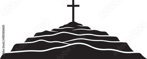Calvary hill with cross vector silhouette illustration line art biblical mount
