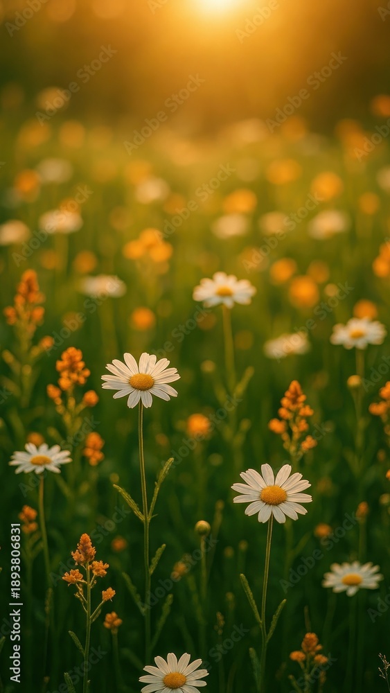 Obraz premium Serene daisies in golden sunlight mobile wallpaper