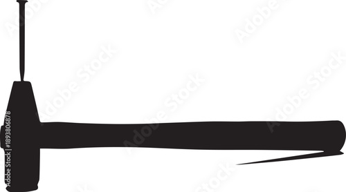 Heavy duty sledgehammer construction tool for demolition work vector silhouette illustration line art.