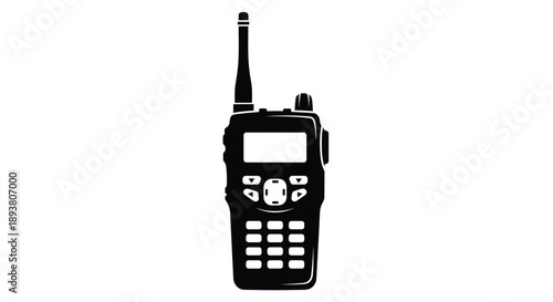 Black silhouette of a handheld two way radio with antenna