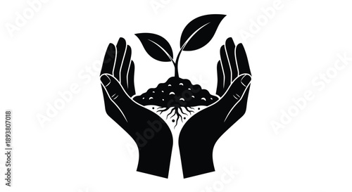 Hands cradling a small plant with roots symbolizing growth and care