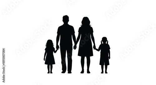 Silhouettes of a family holding hands against a white background