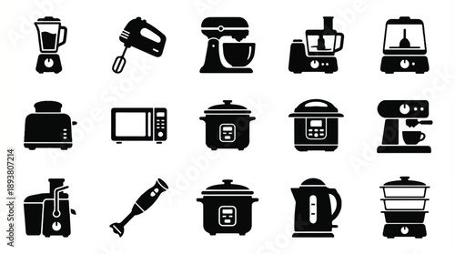 kitchen appliances icons set including blender and mixer
