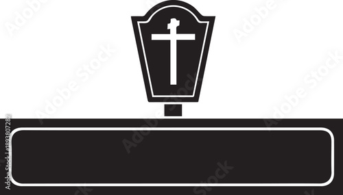 Tombstone shape with Christian cross and empty rectangular space for text vector