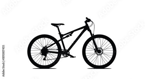 Silhouette of a modern mountain bike against a white background