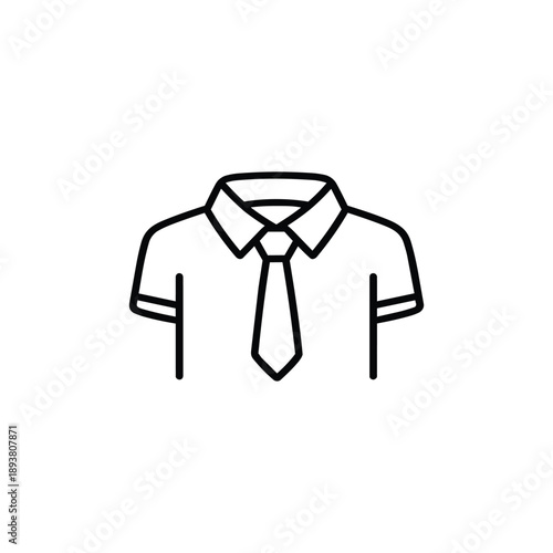 Black and white vector school uniform shirt with tie back to school line icon