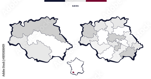 Département et cantons du Gers - Occitanie (France)	
