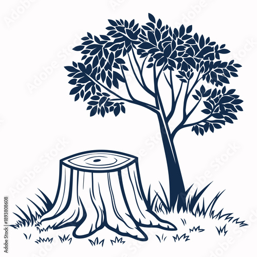 Tree beside a stump