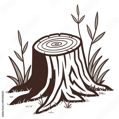 Illustrated tree stump in natural setting