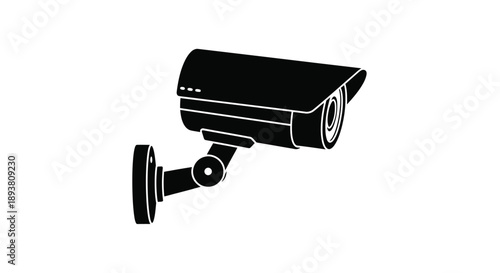 Black and white illustration of a security camera mounted on a wall