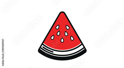 A simple illustration of a red watermelon slice with black seeds