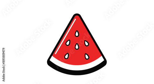 A simple illustration of a red watermelon slice with black seeds