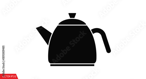 Simple black silhouette of a teapot with a curved handle and spout