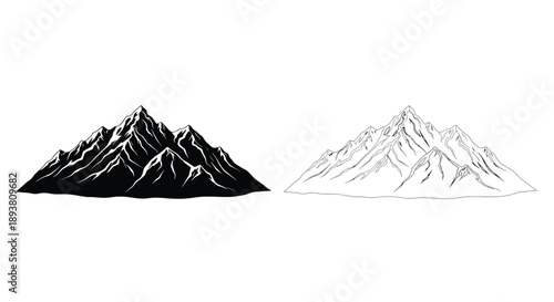 Two mountain peaks one dark one light in a minimalist style
