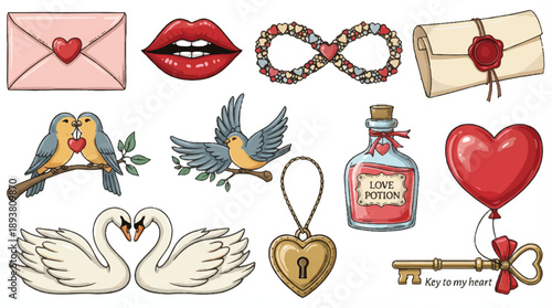 Valentines Day symbols and objects for love and romance