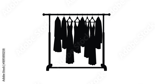 Black silhouette of a clothing rack filled with hanging garments