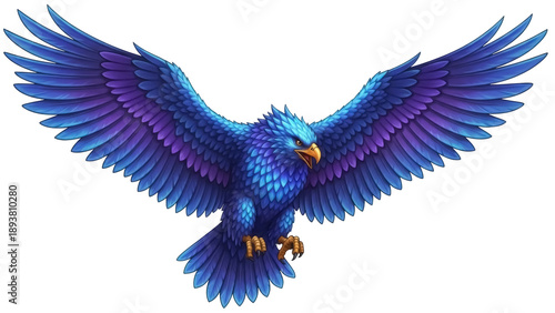 Fotografi Isolated blue eagle with outstretched wings, bird of prey in flight, predator, p