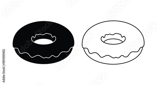 Two donuts in contrasting styles a filled and an outlined design