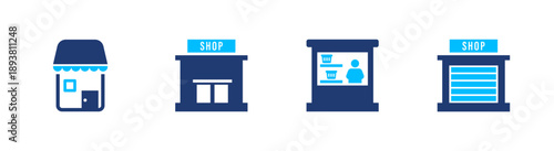 Store icon set. shop, retail, storefront, market, business. solid style icon collection