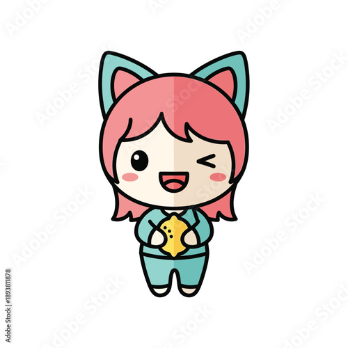 Chibi Girl with Cat Ears Vector Illustration