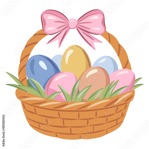 Easter eggs in basket in minimalist playful hand drawn style. Illustration for springtime and Easter design