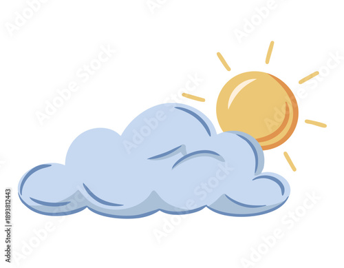 Stylized sun and cloud illustration in minimalist vector style. Springtime abstract weather element